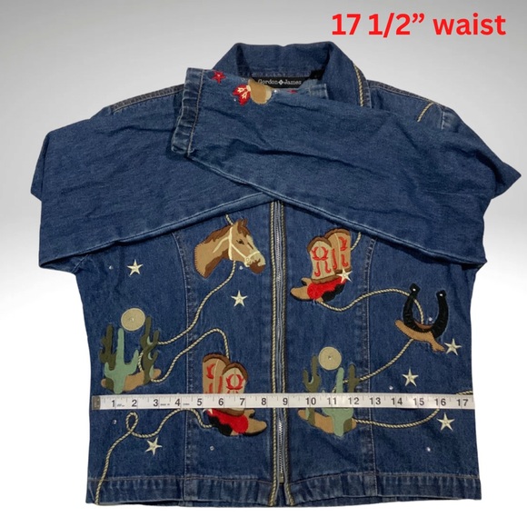 Gordon James Embellished Embroidery 80’s Padded Shoulder Western Denim Jacket - Picture 12 of 16